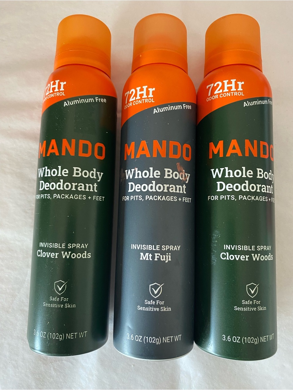 New 3 Lot Mando Men’s Body Deodorant Aluminum Free Full Size 72 hour protection